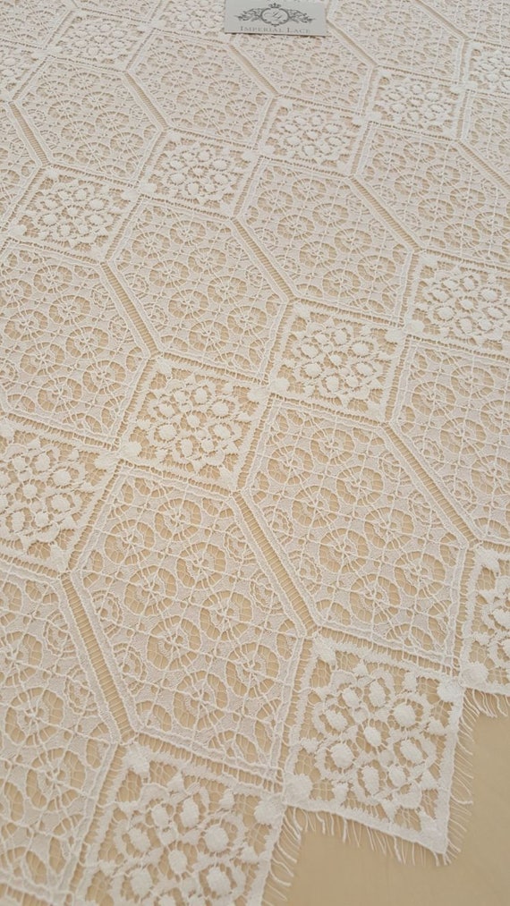 Ivory Lace Fabric, Geometric Lace, French Lace, Bridal Lace