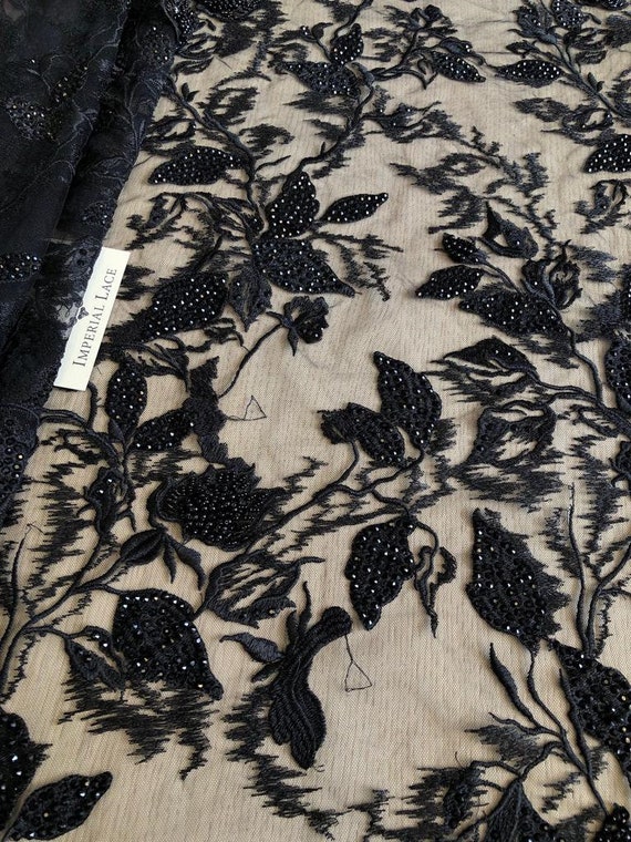 Black Beaded Lace Fabric Black 3D Lace Sequin Fabric Imperial Lace Black Wedding Lace Floral Lace Evening Dress Lace M00163 Etsy UK