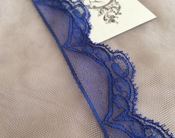 Blue Chantilly Lace Trim, French Style, 1.5 inch