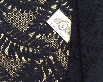 Navy blue lace fabric, Embroidered lace, French Lace, Wedding Lace, Bridal lace, blue Lace, Veil lace, Lingerie Lace, Alencon Lace K00354