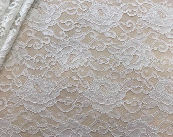 Light Ivory lace fabric, Embroidered lace, French Lace, Wedding Lace, Bridal lace, Floral Lace, Lace, Lingerie Lace, Alencon Lace B000053