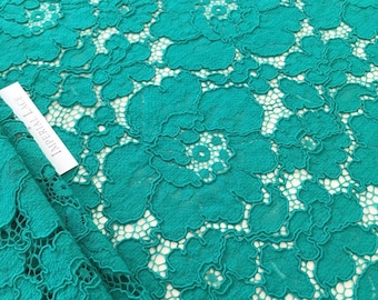 Green Floral Embroidered Lace Fabric, Alencon Bridal Lace