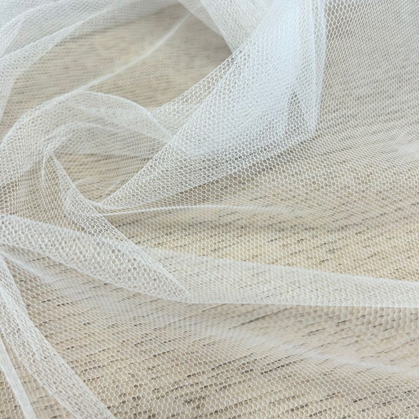 Soft English net - 3m wide- 118 inches wide - silk white - sold by the yard, White tulle fabric, White net fabric, Tulle fabric, T00039