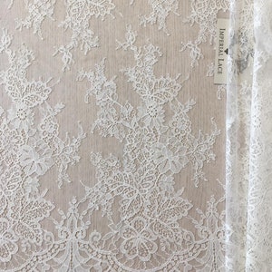 Ivory lace fabric,French Lace, Embroidered lace , Wedding Lace, Bridal lace, White Lace, Veil lace, Lingerie Lace, Chantilly Lace B00308