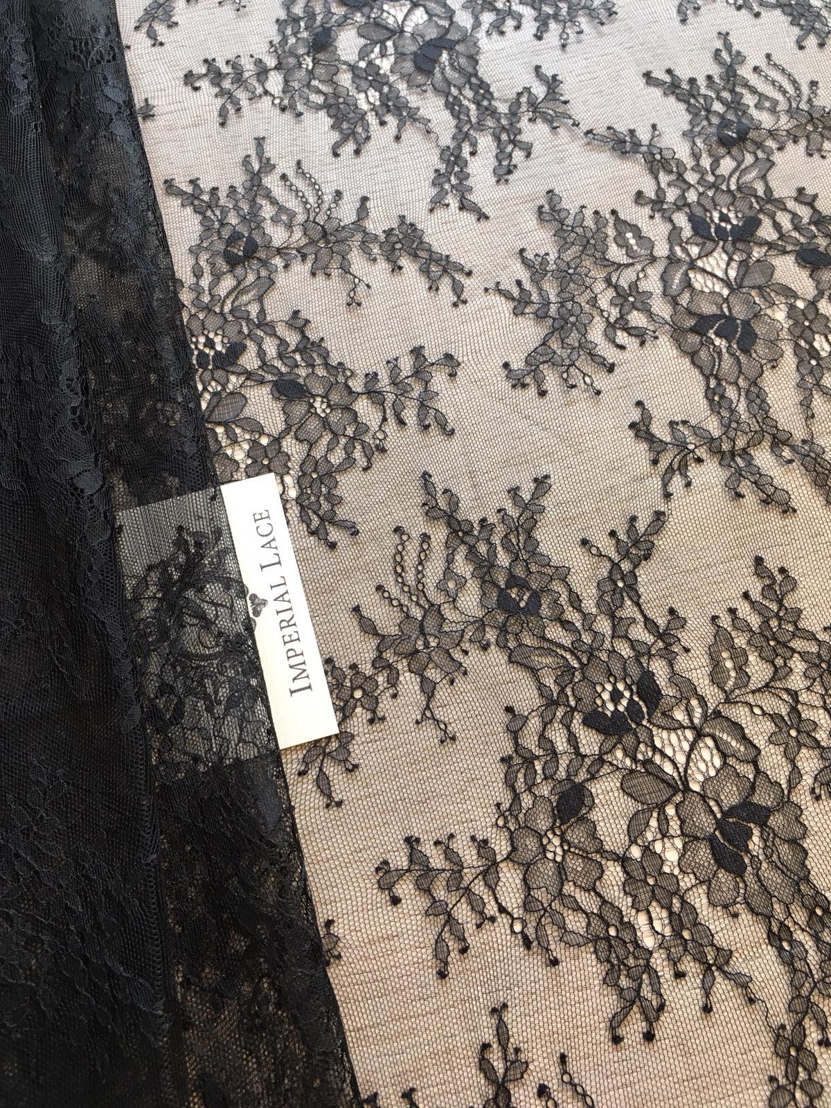 Black french lace fabric #51085 - Design My Fabric