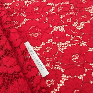 Red lace fabric, Embroidered lace, French Lace, Wedding Lace, Bridal lace, Red Lace, Veil lace, Lingerie Lace, Alencon Lace, K000022