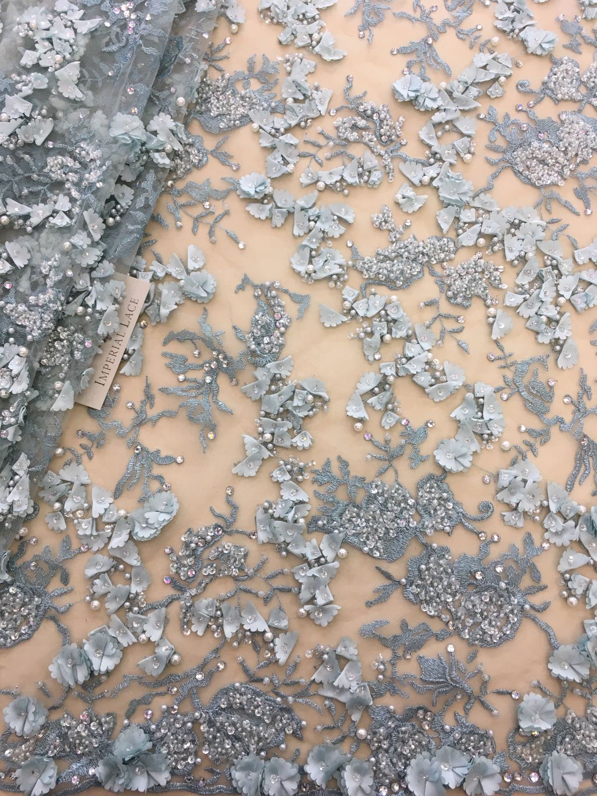 3D lace fabric Blue lace fabric hand made lace embroidery Etsy