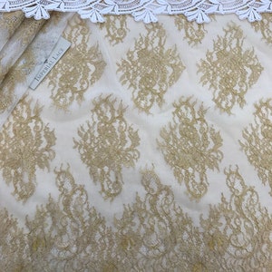 Brown/Metallic Gold French Plain Lace FLP-001/3 Fabric