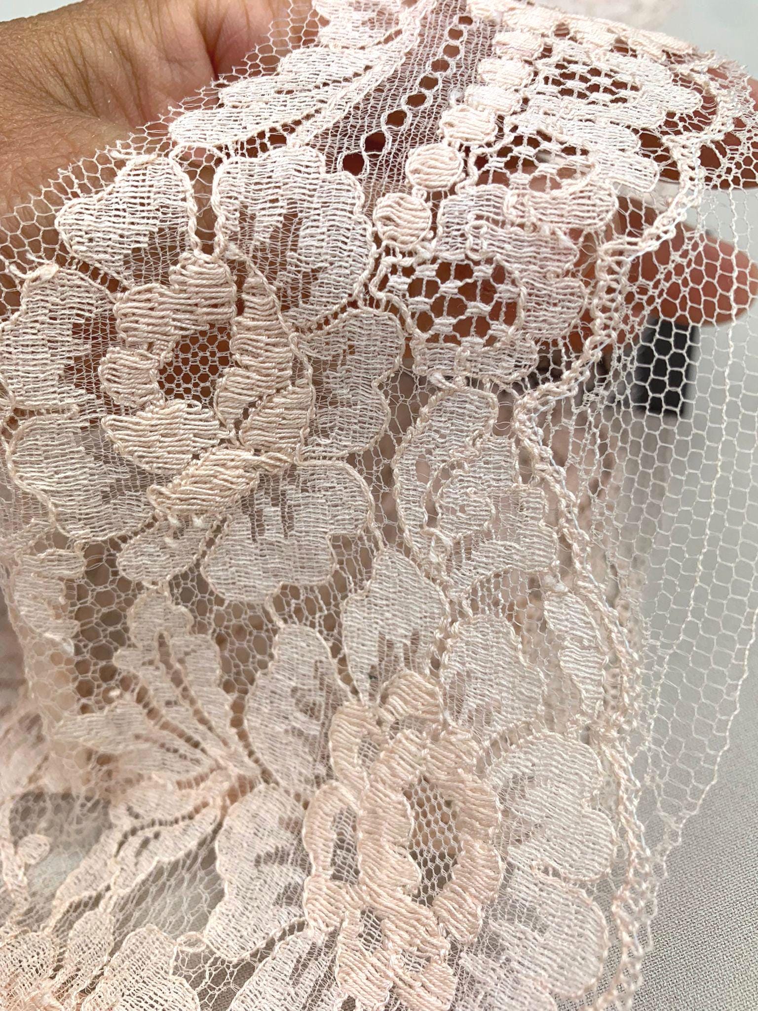 Peach French Cotton Chantilly Lace Trim, Floral Wedding Lace, 5.12