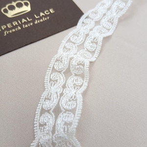 Bordure en dentelle Chantilly ivoire, dentelle de tulle brodée, galon étroit à volutes pour voiles, ceintures et robes de mariée, dentelle française