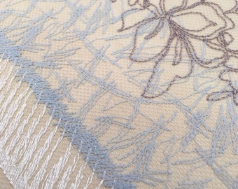 Blue Floral Embroidery Lace Trim, Scalloped Edge, French Style