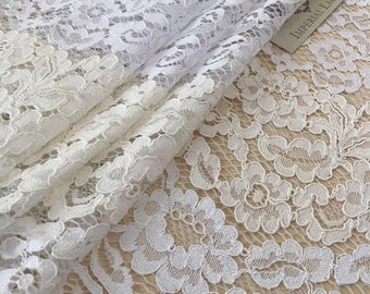 Embroidered Floral Lace Fabric, Ivory Bridal Wedding Veil Lace