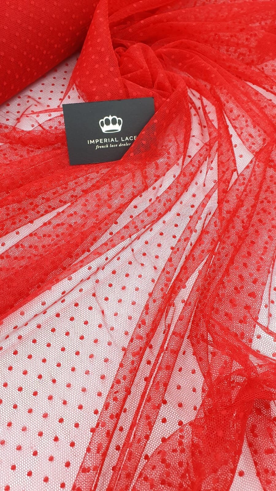 Red tulle fabric with dots, Lingerie red net, Lingerie net fabric, Soft tulle, Red fabric, Polyamide tulle, Sold per meter T00317