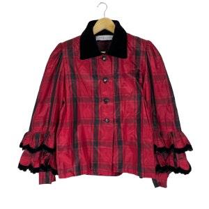 90s GIVENCHY Couture France Plaid Tartan Button Jacket Red Colour Size Medium