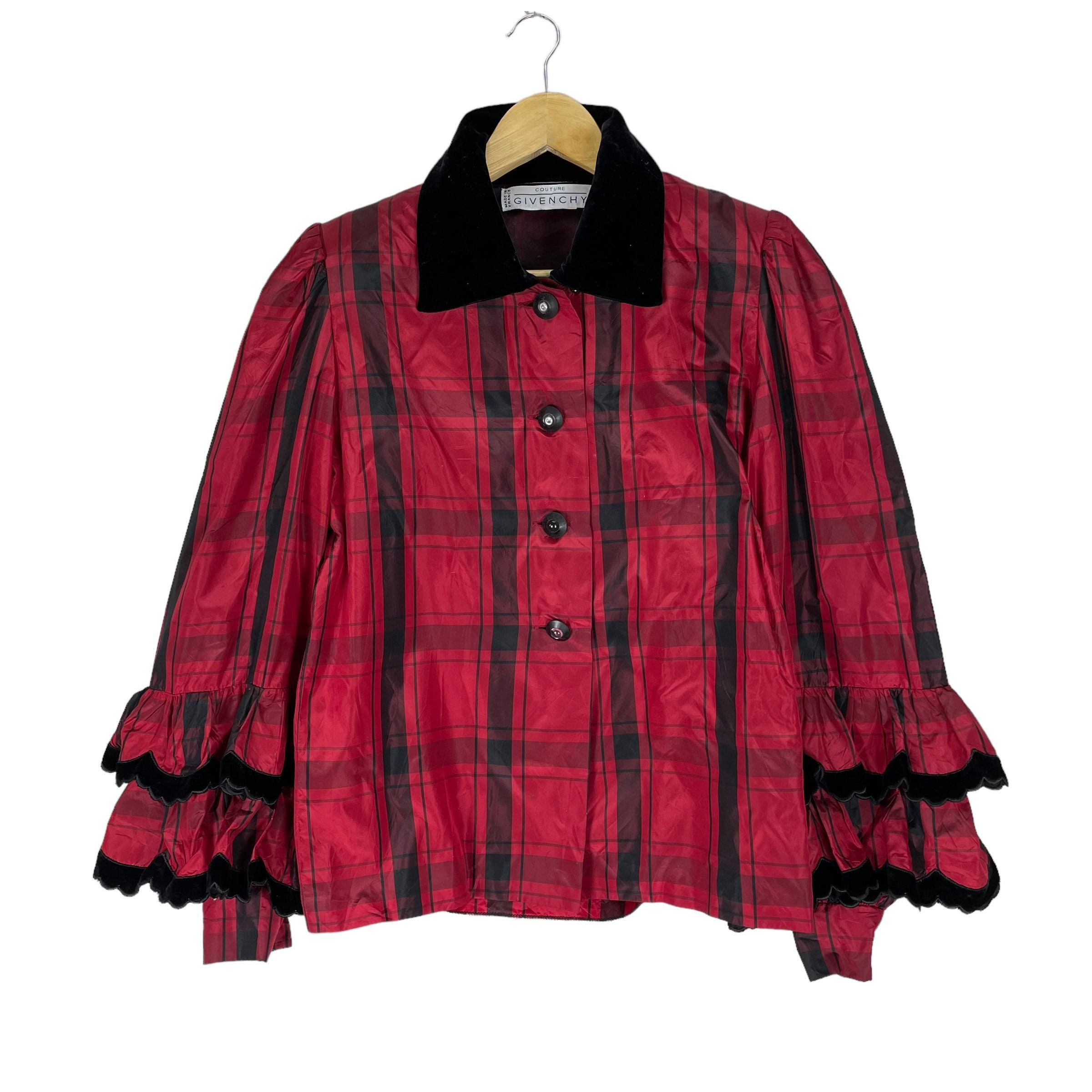 【感謝価格】 90s GIVENCHY Couture France Plaid Tartan Button Jacket Red ジャケット・アウター