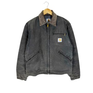 Vintage 80s Carhartt Detroit Duck Canvas Sun Faded Jacket Workwear Black Colour Streetwear Size Medium