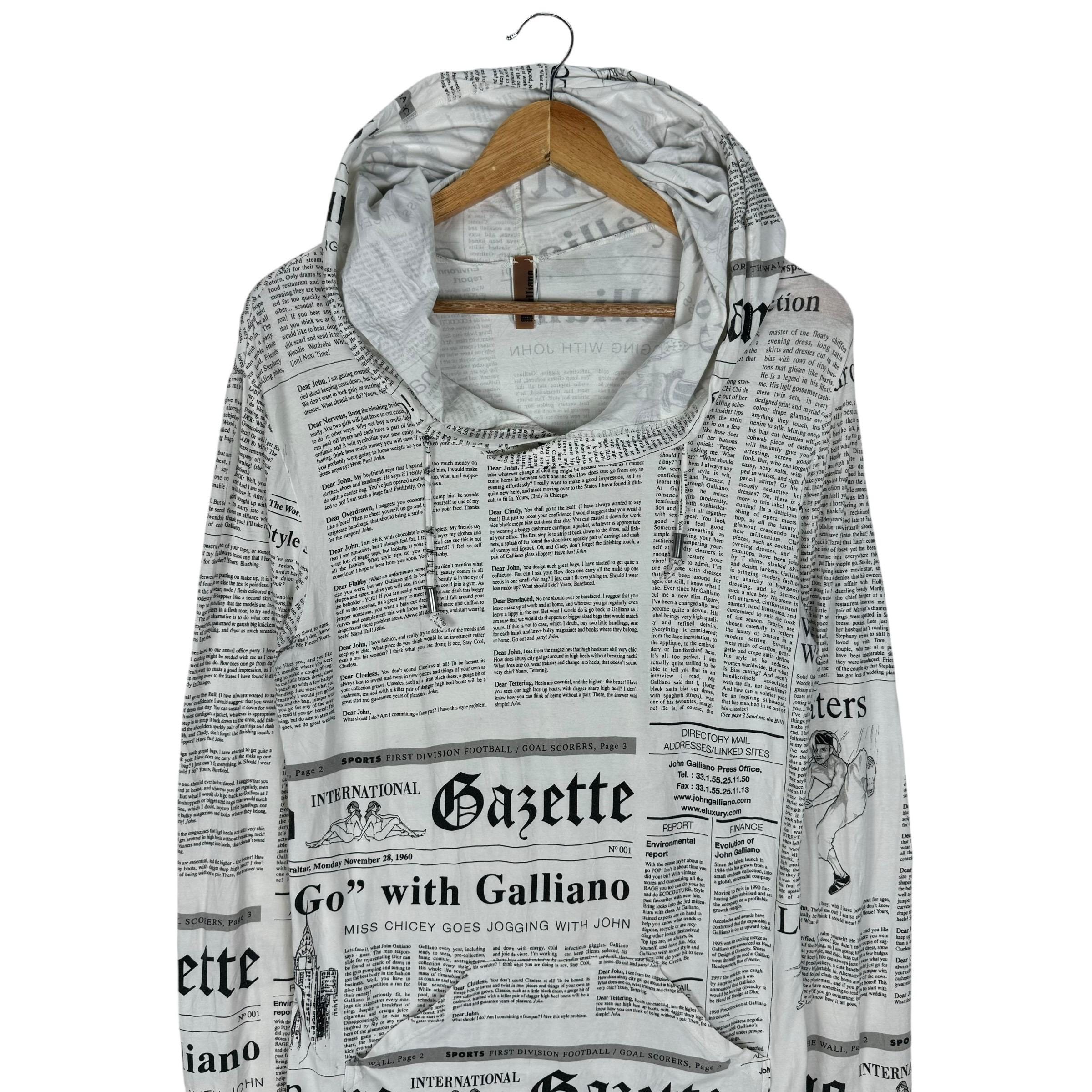 Vintage 00s John Galliano Gazette Hoodie Newspaper 2000s White