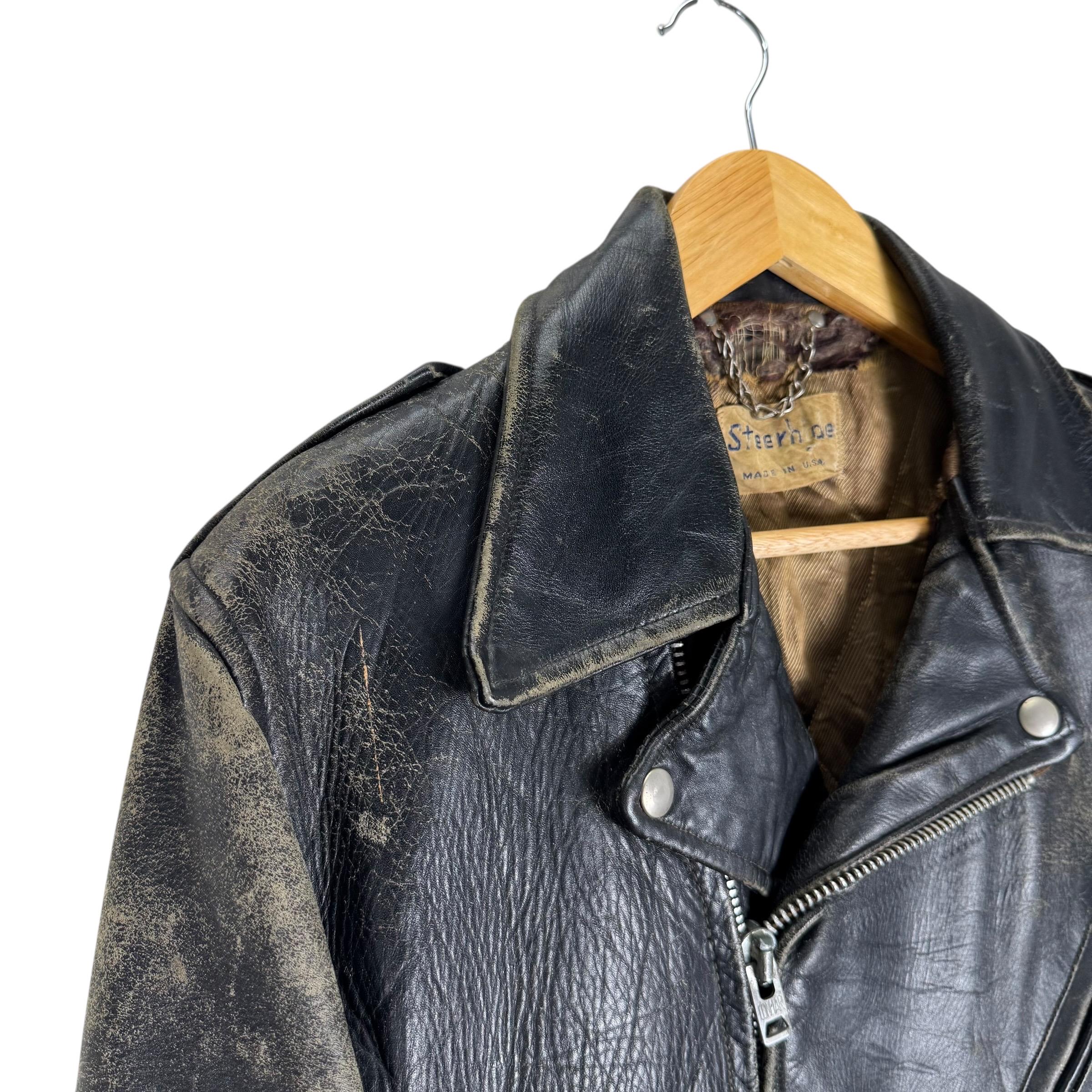 Vintage 50s Steerhide Motorcycle Leather Biker Jacket - One Studs