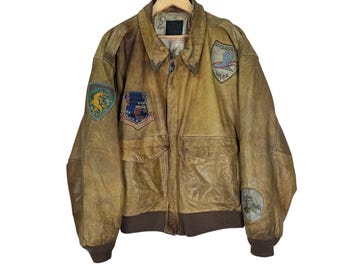 90s AVIREX USA Leather Mohawk MLB Baseball University All Stars Varsity Jacket Size Small