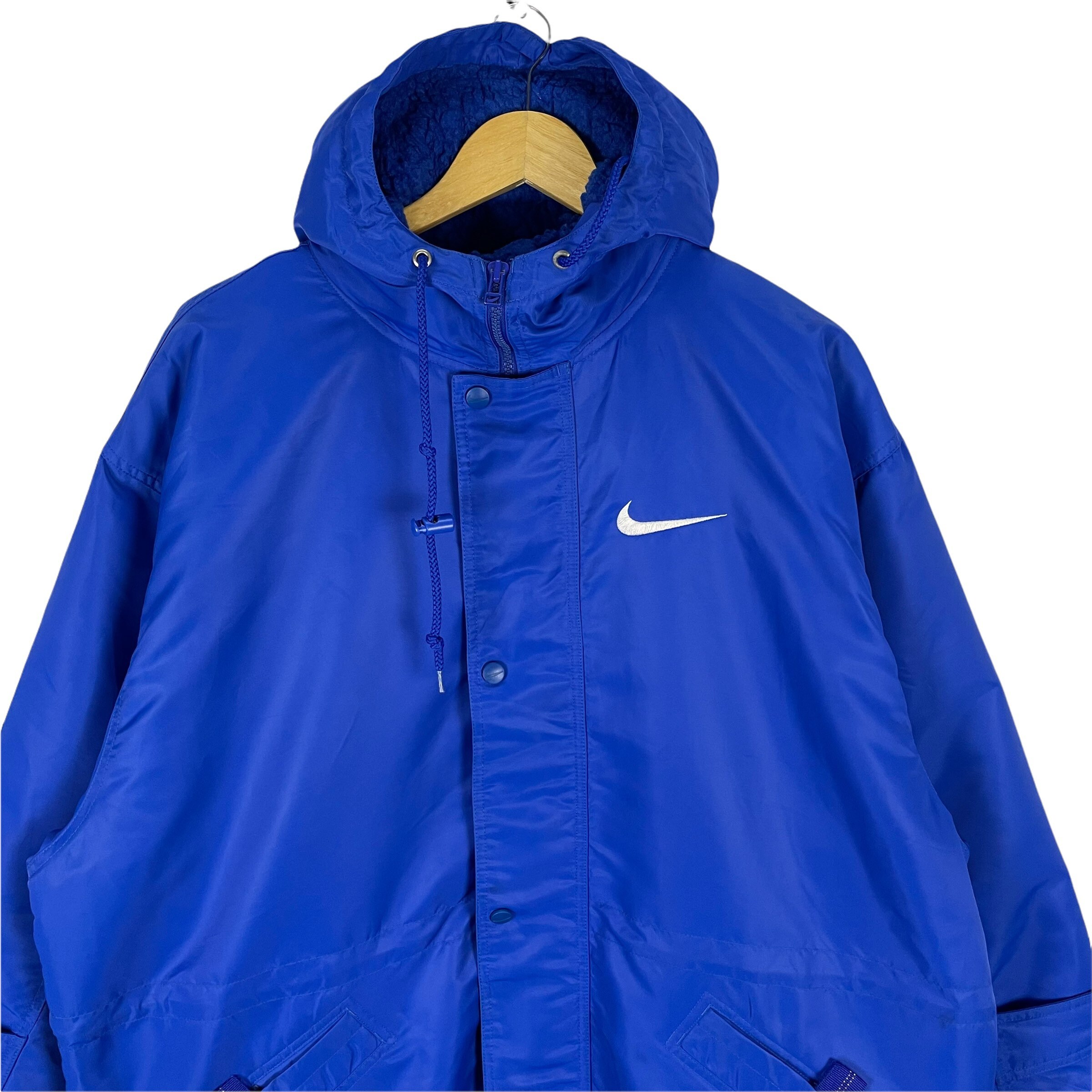Vintage 90s NIKE Nylon Parka Windbreaker, Blue Long Jacket, Size 