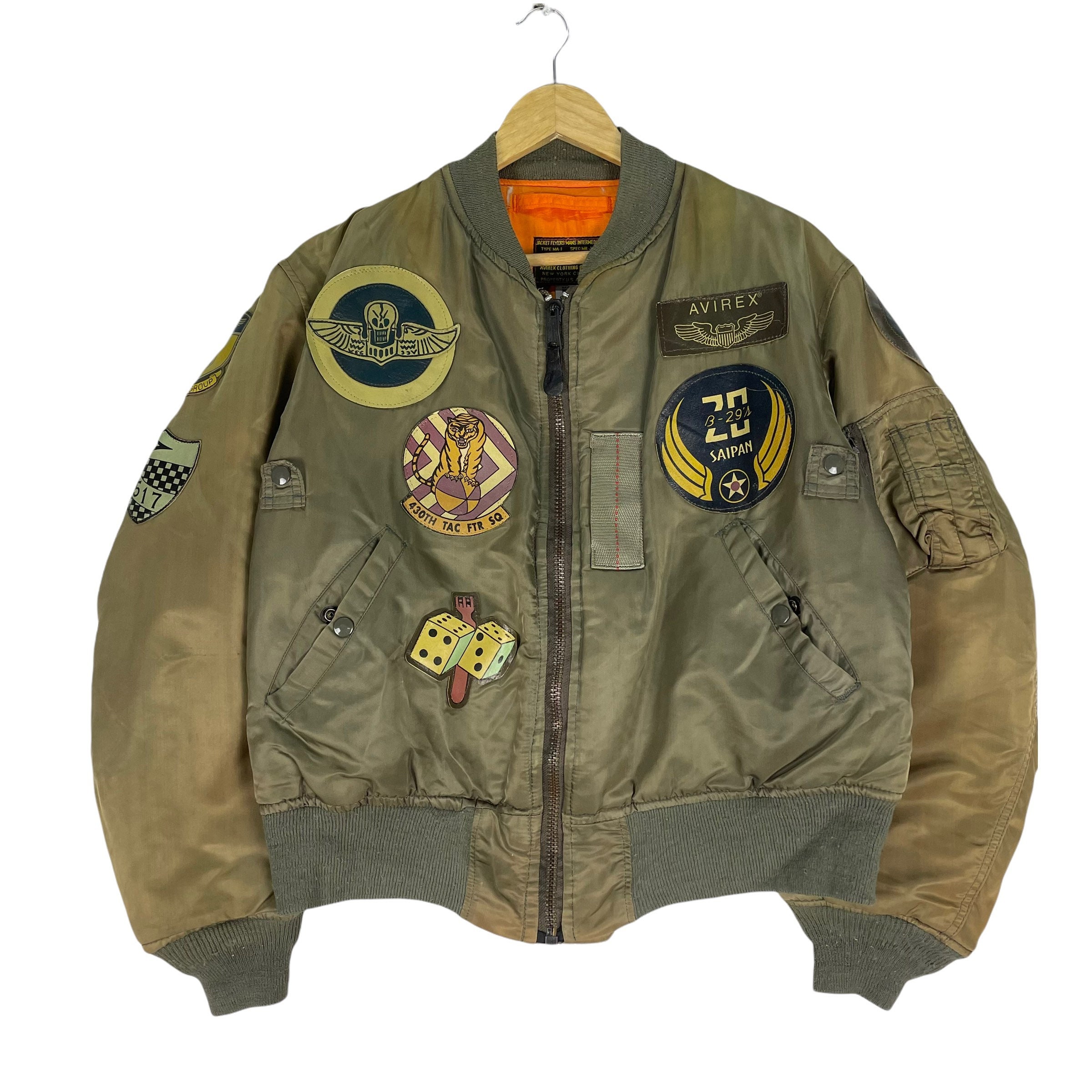 Vintage UPC USA Made Top Gun Flight Jacket Patches Fur Collar Size M Rare