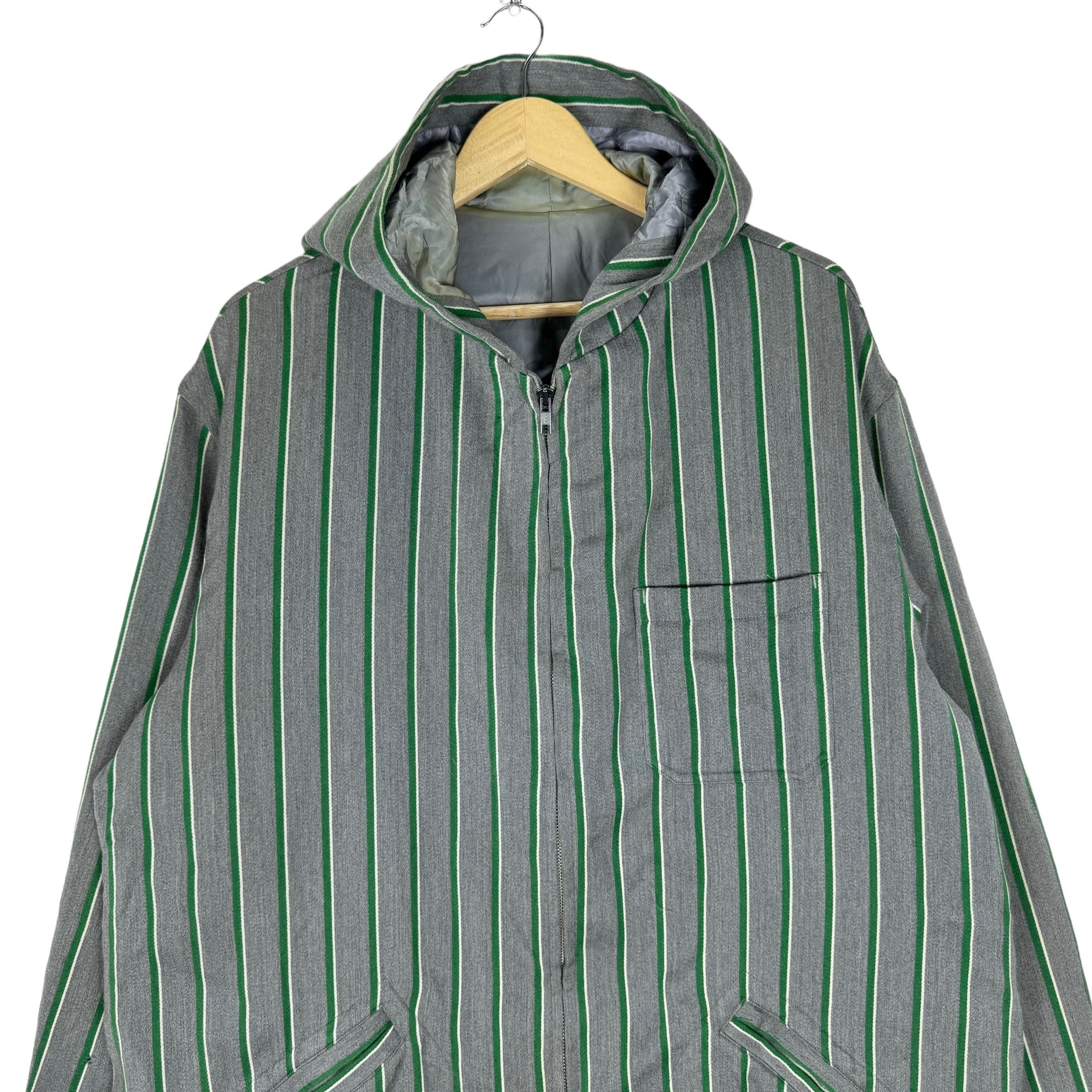 【90~00s_vintage】Y’sヨウジヤマモト WoolZipHoodie Vintage 90s Yohji Yamamoto Y's for Men Wool Striped Hoodie - Large