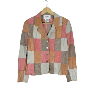 Chanel Identification AW2000 Jacket Patchwork Suede Goat Leather Double Multicolour Size Medium