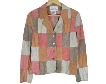 Chanel Identification AW2000 Jacket Patchwork Suede Goat Leather Double Multicolour Size Medium