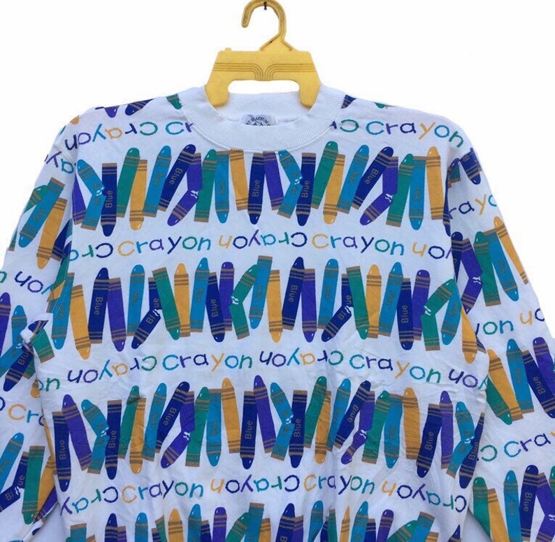 Vintage 90s Crayon Sweatshirt Longsleeve Crayon Over Print Art Design