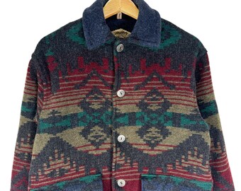Vintage 90s Woolrich Aztec Wool Zipper Jacket Native Navajo