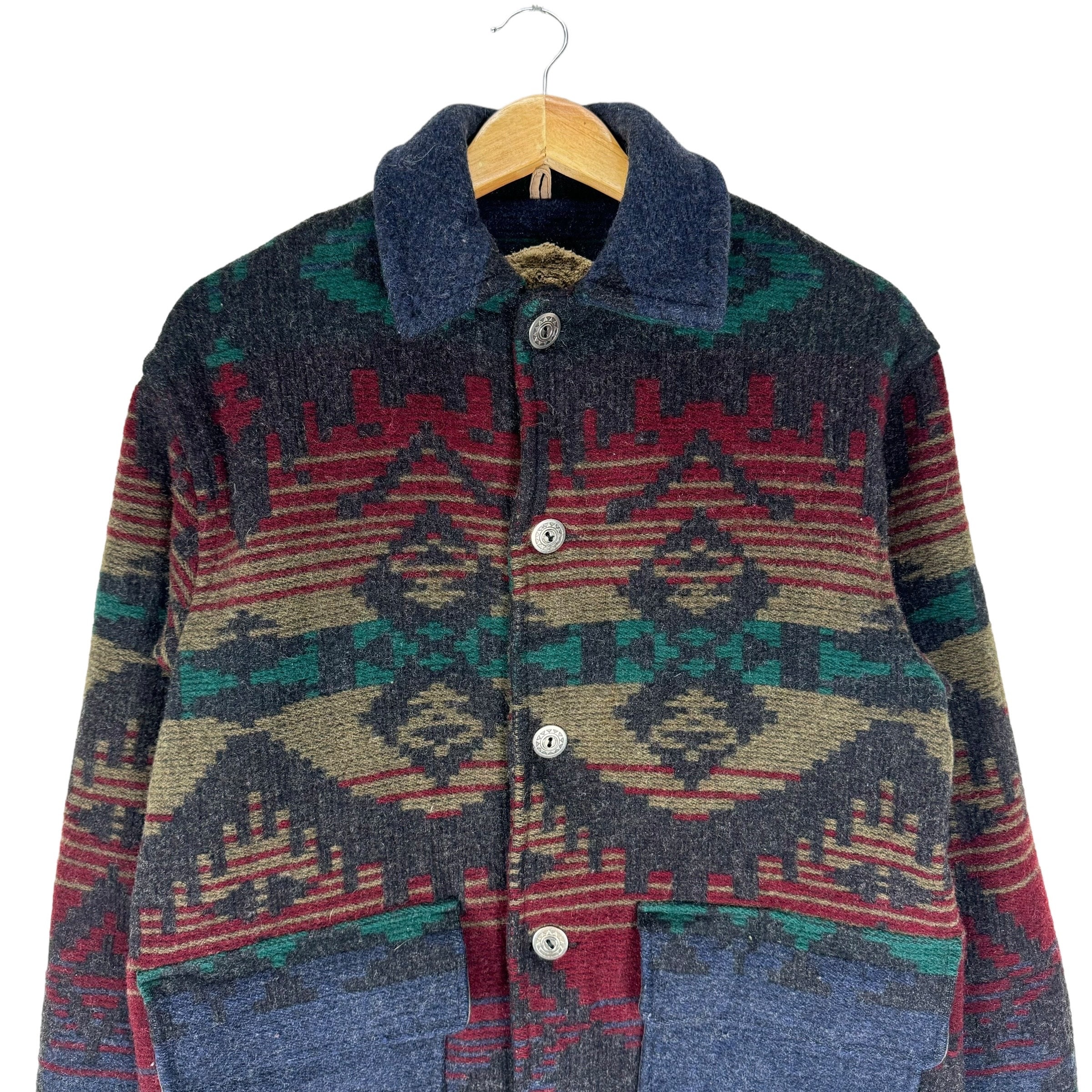 Vintage 90s Woolrich Aztec Wool Zipper Jacket Native Navajo