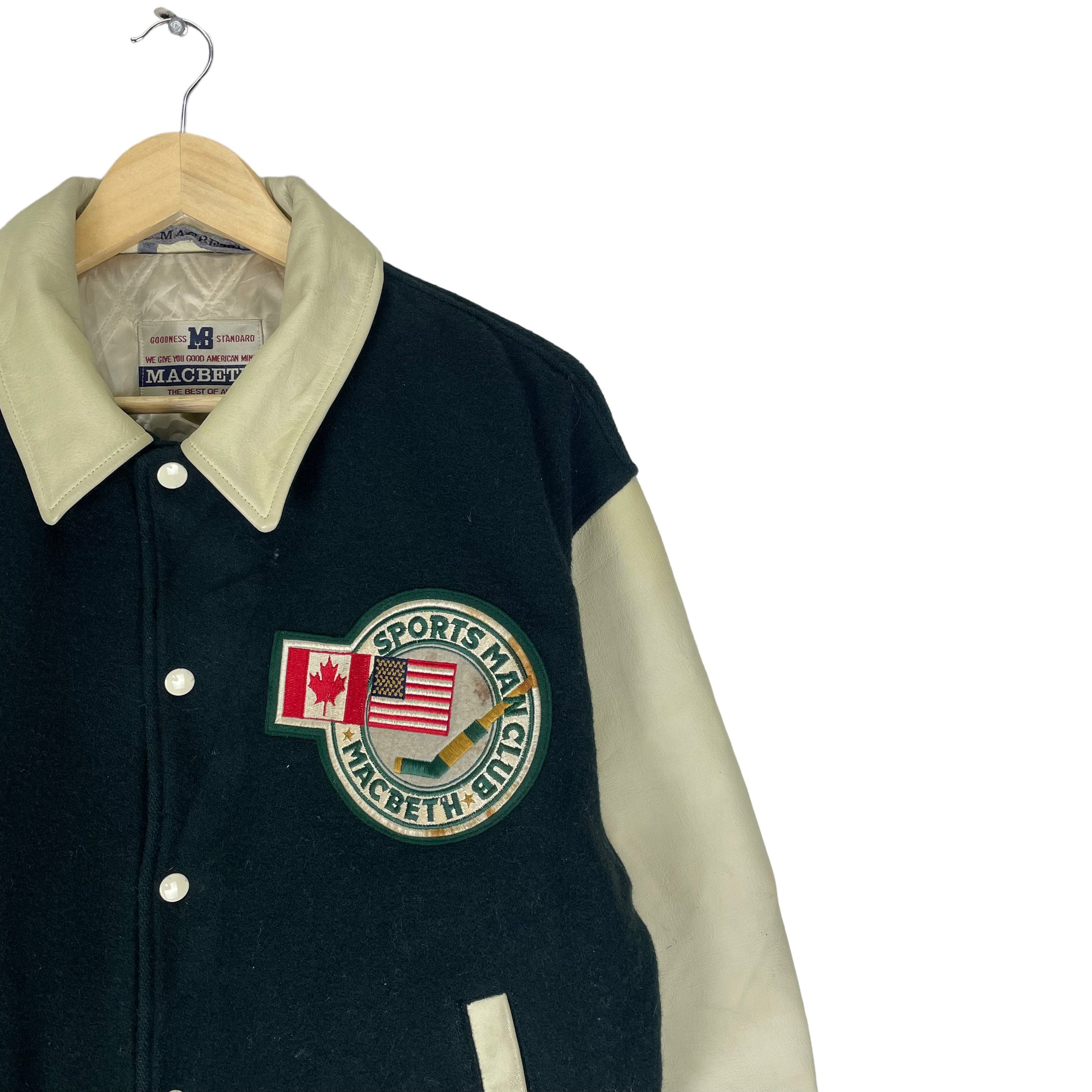 Vintage 90s Macbeth NHL Hockey Varsity Wool Leather Jacket 