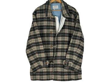 Vintage 90s GIORGIO ARMANI Jeans Shadow Plaids Wool Jacket Brown
