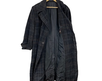 Vintage 80s COMME Des GARCON Homme Plus Wool Tartan Plaid Trench Coat (Size Medium)