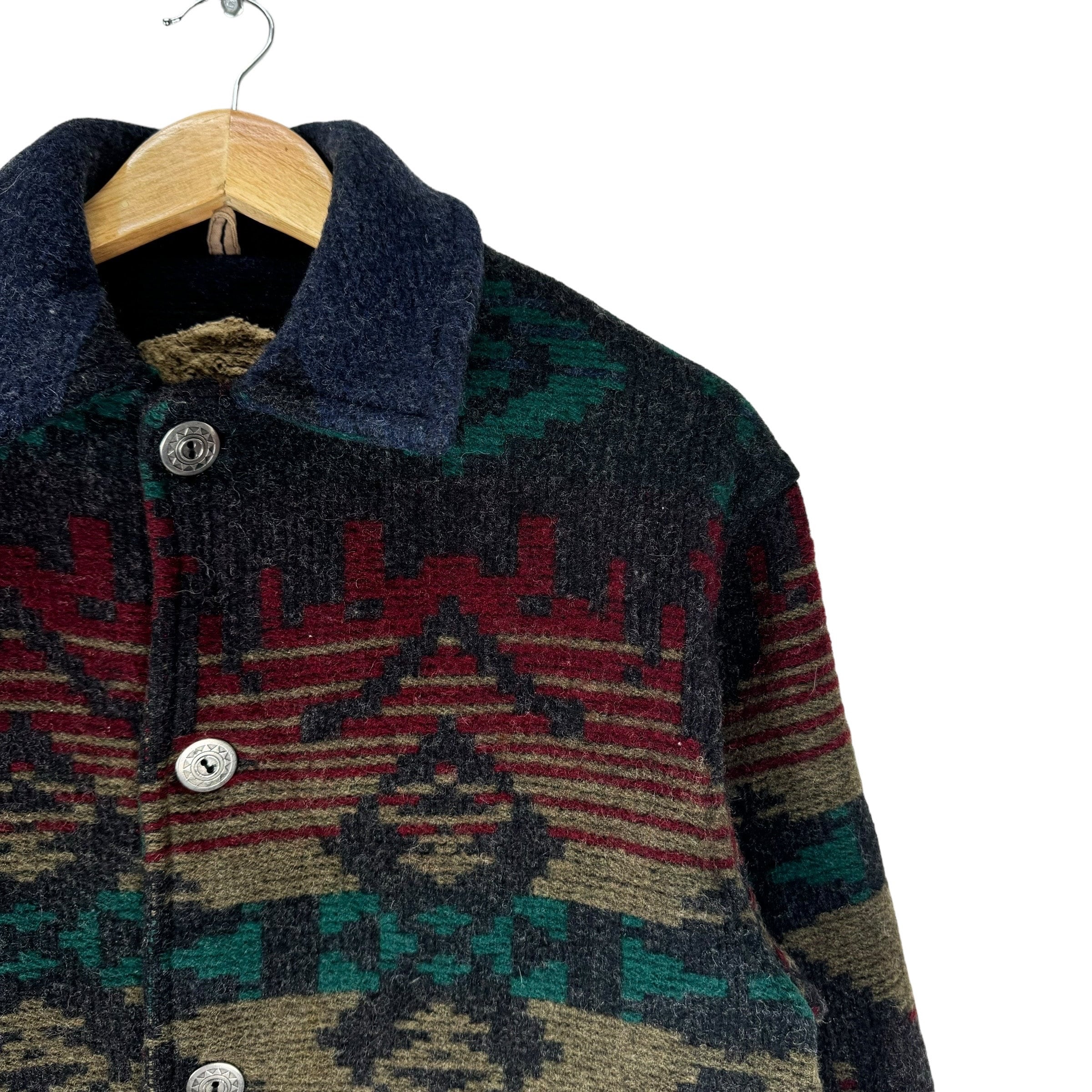 Vintage 90s Woolrich Aztec Wool Zipper Jacket Native Navajo