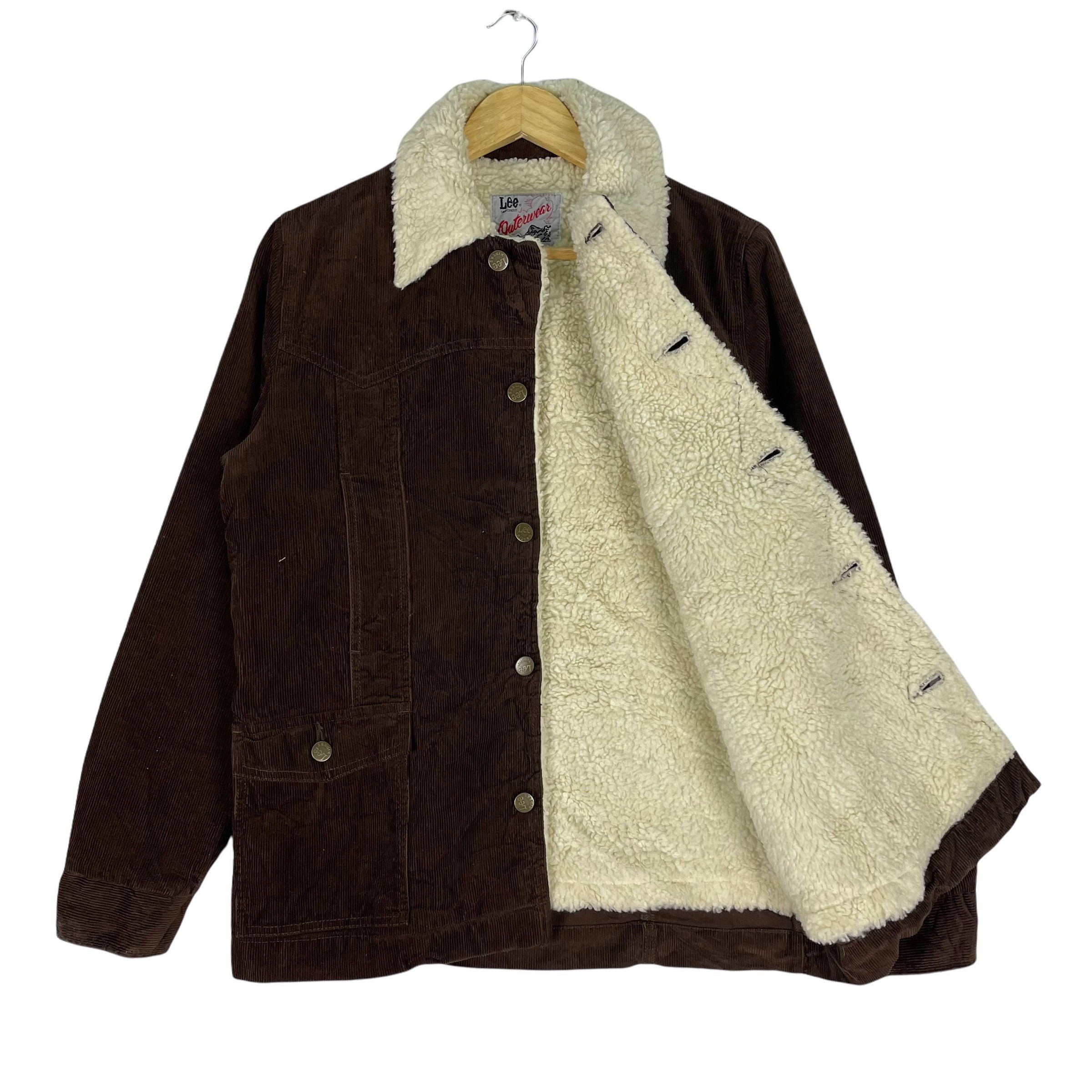 Vintage 90s LEE RIDER Sherpa Corduroy Button Jacket Brown