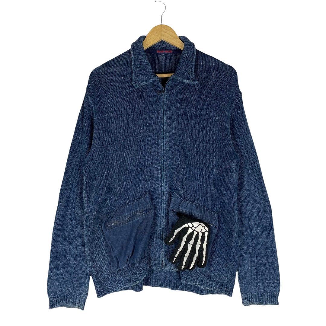 Blue Blue Japan Indigo Knit Zip Jacket - Size Medium - Etsy Israel