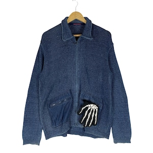 BLUE BLUE JAPAN Knit Zipper Jacket Japanese Designer Blue Indigo Colour Size Medium