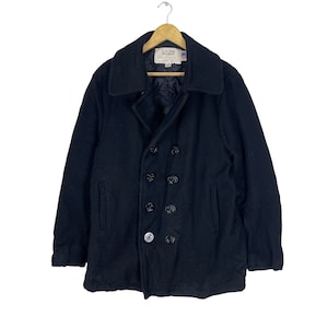 Vintage 90s SCHOTT USN 740 Military Peacoat Jacket Black Colour Size 40