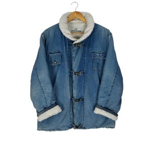 Vintage 80s Marithe Francois Girbaud MFG Millesimes Sherpa Slick Denim Jeans Indigo Jacket Blue Colour Size Medium