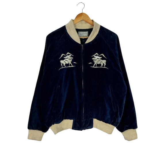 Last Frontier Alaska Sukajan Velvet Hawk Zipper Jacket Embroidery