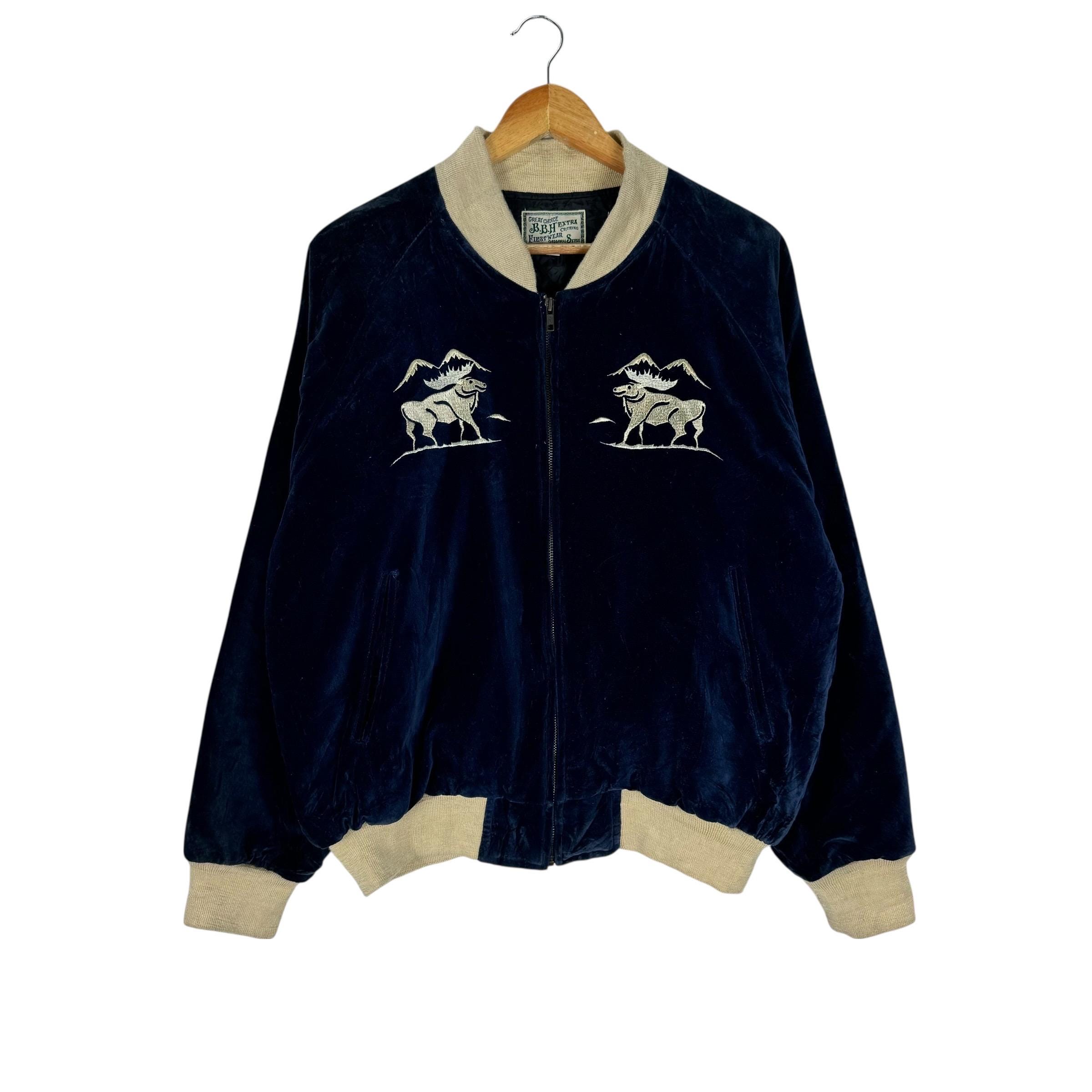 Last Frontier Alaska Sukajan Velvet Hawk Zipper Jacket Embroidery