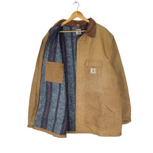 Vintage 90s CARHARTT Chore Duck Camvas Jacket Workwear Jeans Brown Colour Size XLarge