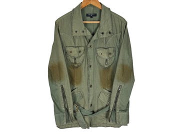 00s In The Attic Homme Bono Military Jacket: Olive Green, Gothic Style (Size Large)