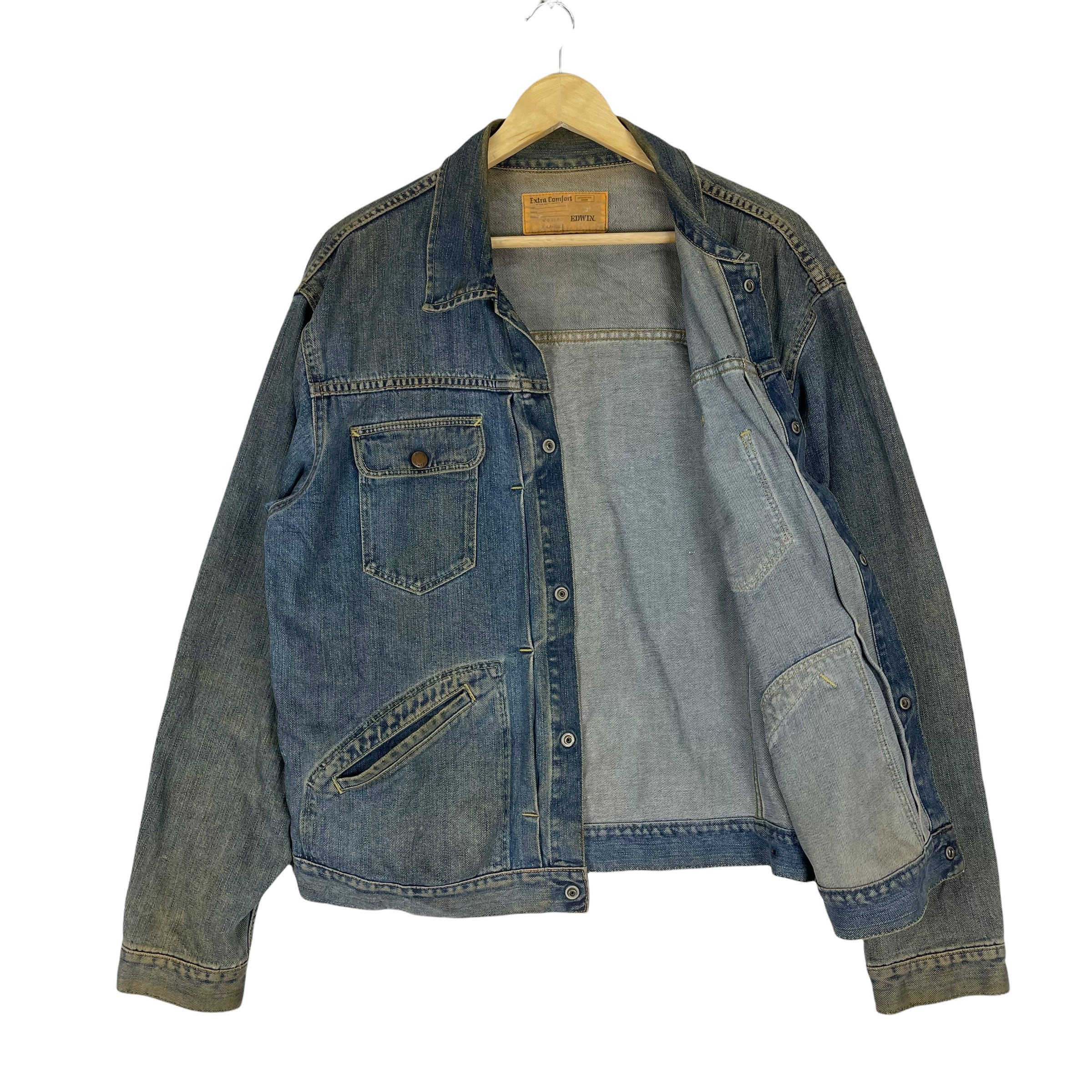 Vintage 90s Edwin Denim Jeans Blue Colour Button Jacket Size