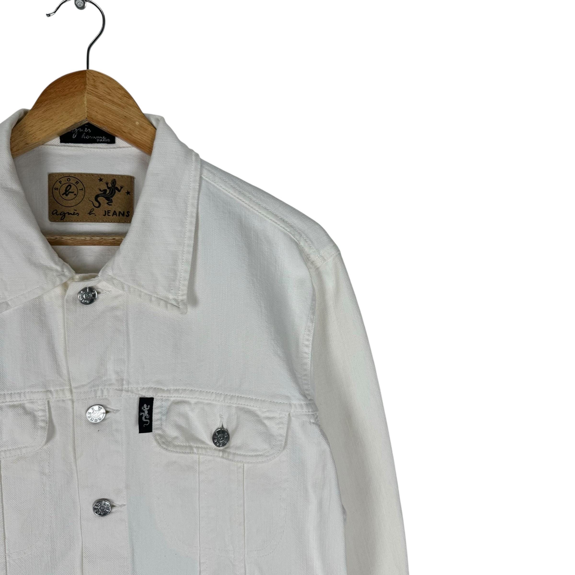 Vintage 90s AGNES B Homme Trucker Denim Jacket White Colour Size