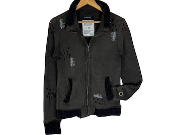 Vintage Sabotage Distressed Sweatshirt Jacket, Grunge Fairycore Punk Cardigan