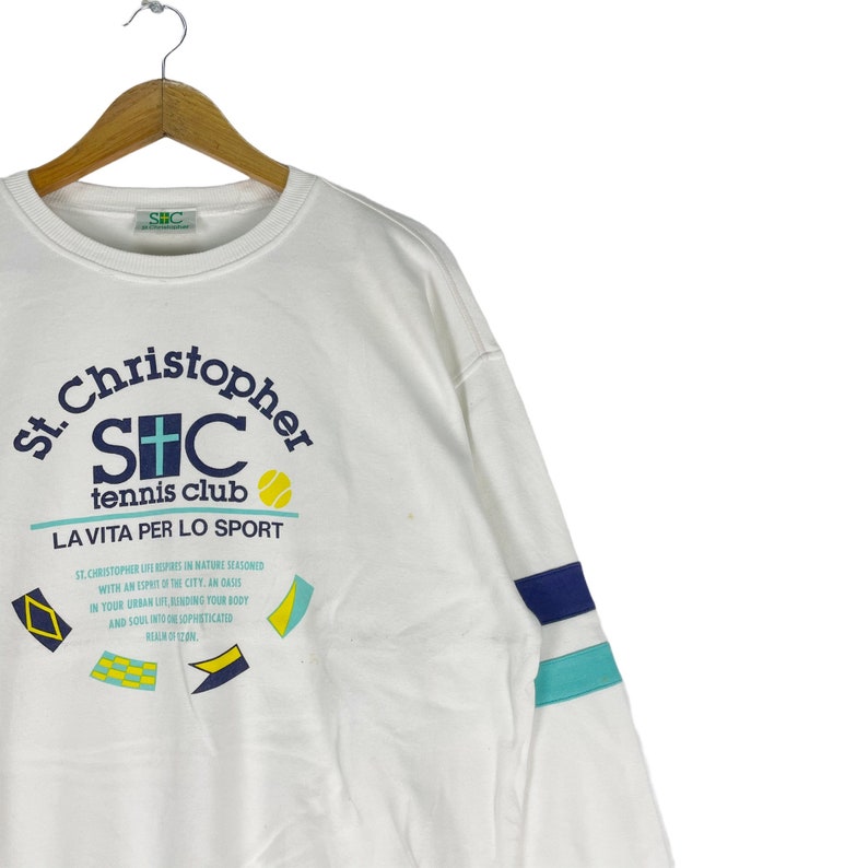 Vintage 90s St Christopher Sweatshirt Tennis Club Team Sportswear Clothing Crewneck Pullover White Colour Size Large image 3
