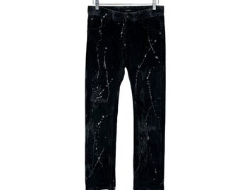 Pantalones vaqueros de mezclilla con salpicaduras de pintura de los años 2000, color negro, talla 32