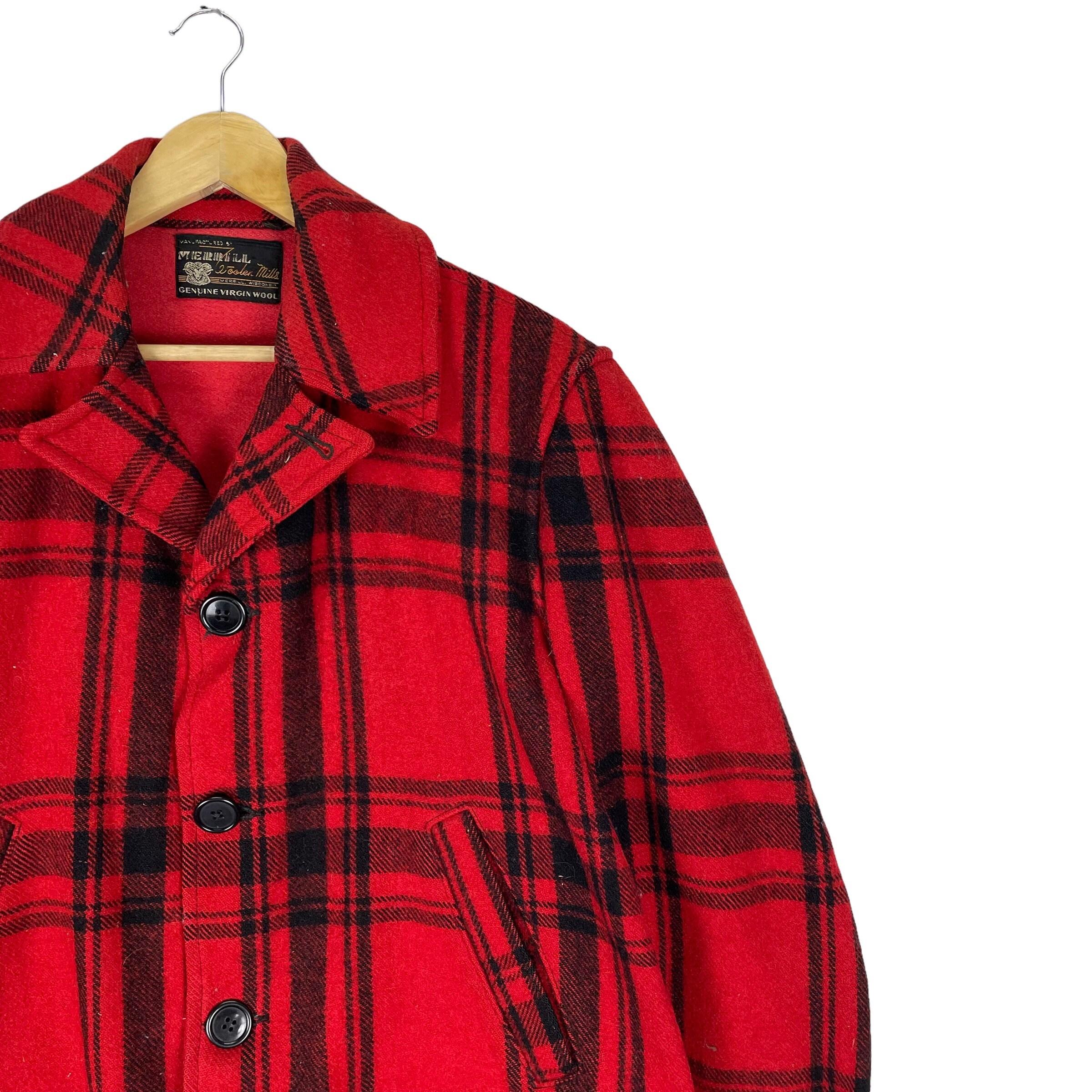 Vintage 40s Merrill Woolen Mills Red Buffalo Plaid Wool Hunting